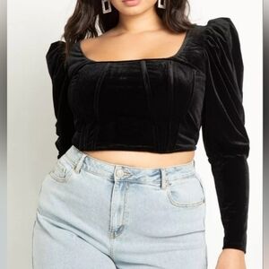 Eloquii Puff Sleeve Velvet Corset Top